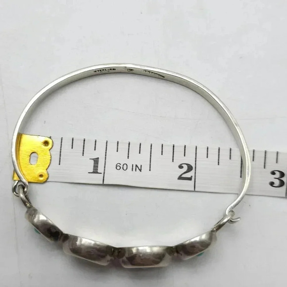 Vintage Sterling Silver Blue Turquoise Circle Eye Bangle Bracelet Mexico - Picture 8 of 8